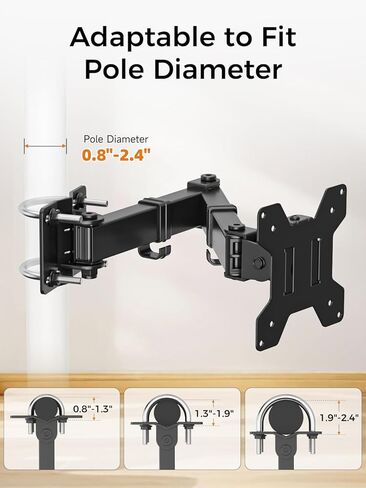 suptek Single Monitor Arm for Desk Mount Stand,Adjustable Monitor Arm for 13 to 32 inch Screen,Load Capacity 22lbs, Pole Adjustable Supports 0.8-2.4 Inch, VESA 75/100mm Black(MD6DBG) in Kuwait