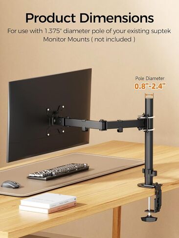 suptek Single Monitor Arm for Desk Mount Stand,Adjustable Monitor Arm for 13 to 32 inch Screen,Load Capacity 22lbs, Pole Adjustable Supports 0.8-2.4 Inch, VESA 75/100mm Black(MD6DBG) in Kuwait