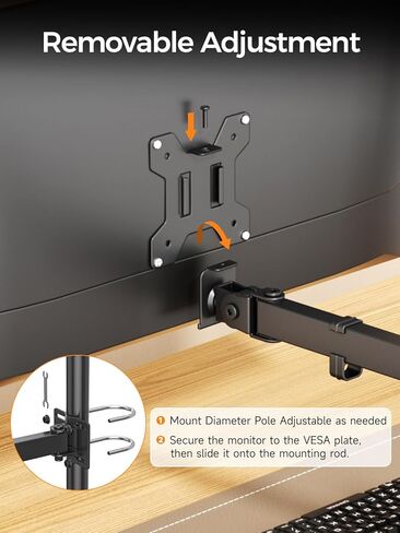 suptek Single Monitor Arm for Desk Mount Stand,Adjustable Monitor Arm for 13 to 32 inch Screen,Load Capacity 22lbs, Pole Adjustable Supports 0.8-2.4 Inch, VESA 75/100mm Black(MD6DBG) in Kuwait