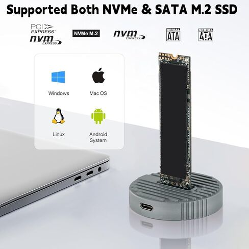 قارئ M.2 NVMe SSD خارجي، محول M2 إلى USB A بسرعة 10 جيجابت في الثانية لكل من M 2 (مفتاح M، مفتاح B+M) NVMe وSATA NGFF SSD Dock، حجم لـ 22110 2280 2260 2242 2230 Drive Round Docking - WAY07 in Kuwait
