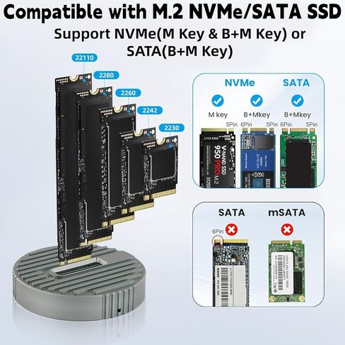 قارئ M.2 NVMe SSD خارجي، محول M2 إلى USB A بسرعة 10 جيجابت في الثانية لكل من M 2 (مفتاح M، مفتاح B+M) NVMe وSATA NGFF SSD Dock، حجم لـ 22110 2280 2260 2242 2230 Drive Round Docking - WAY07 in Kuwait