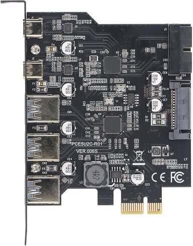 GLOGLOW Nan PCIe to USB 3.2 Gen 2 Card, Black, 5 Port Expansion Card 20Gbps for Desktops and Laptops Desktop Computers and Peripherals in Kuwait