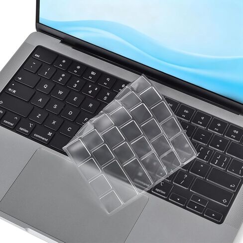 غطاء لوحة مفاتيح شفاف رفيع للغاية من Bestac، متوافق مع 2021-2025 M1/M2/M3/M4/M5 Pro/Max MacBook Pro 14/16 وMacBook Air 13/15، تصميم US ANSI (شفاف) in Kuwait