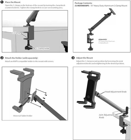 ARKON Heavy Duty Clamp Mounting Pedestal with 10 inch Arm – 4-Hole AMPS Compatible in Kuwait