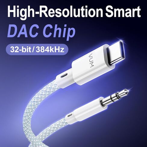 كابل صوت VUM Aux إلى USB C، ستيريو هاي فاي 32 بت/384 كيلو هرتز، نقاء 99.99% من النحاس الخالي من الأكسجين المطلي بالفضة USB-C ذكر إلى 3.5 مم سلك مساعد عالي الدقة للسيارة وسماعات الرأس ومكبرات الصوت (4 أقدام) in Kuwait