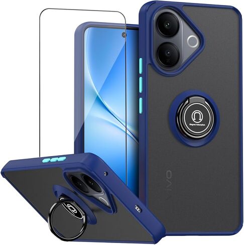 حافظة QUIETIP متوافقة مع هاتف vivo V50 Lite مع واقي شاشة، TPU + غطاء حامل مثبت على السيارة بحلقة مغناطيسية صلبة من البولي كربونات، أسود in Kuwait