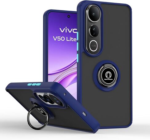 حافظة QUIETIP متوافقة مع هاتف vivo V50 Lite مع واقي شاشة، TPU + غطاء حامل مثبت على السيارة بحلقة مغناطيسية صلبة من البولي كربونات، أسود in Kuwait