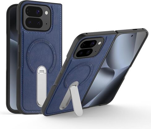 حافظة مغناطيسية لهاتف Google Pixel 9 Pro قابلة للطي مع حامل معدني غير مرئي، [متوافقة مع Magsafe] حافظة جلدية فاخرة نحيفة مضادة للانزلاق ومضادة للصدمات بدرجة ميل، أزرق in Kuwait