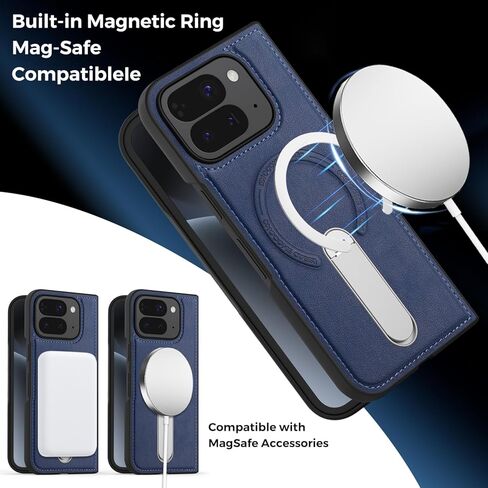 حافظة مغناطيسية لهاتف Google Pixel 9 Pro قابلة للطي مع حامل معدني غير مرئي، [متوافقة مع Magsafe] حافظة جلدية فاخرة نحيفة مضادة للانزلاق ومضادة للصدمات بدرجة ميل، أزرق in Kuwait