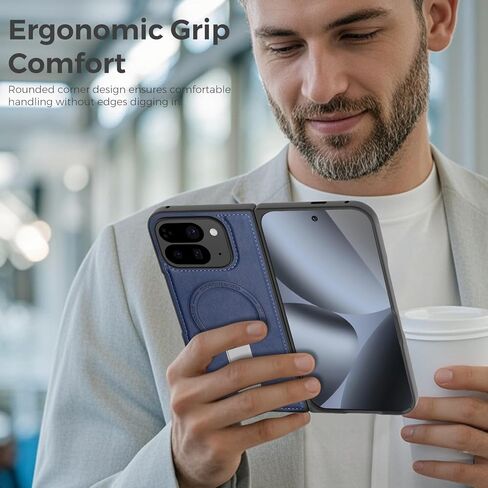 حافظة مغناطيسية لهاتف Google Pixel 9 Pro قابلة للطي مع حامل معدني غير مرئي، [متوافقة مع Magsafe] حافظة جلدية فاخرة نحيفة مضادة للانزلاق ومضادة للصدمات بدرجة ميل، أزرق in Kuwait