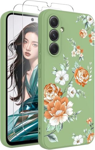 for Galaxy A17 5G with 2 PCS Screen Protectors,Soft Liquid Silicone Anti-Scratch Protective Shockproof Florals Cover Girls Women Samsung Galaxy A17 (Teal, Galaxy A17 5G) in Kuwait
