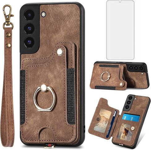 حافظة هاتف Asuwish لهاتف Samsung Galaxy S22 5G مع واقي شاشة من الزجاج المقسى وحزام معصم وحبل حامل بطاقة الائتمان RFID وحامل دائري خلية S 22 22S 4G G5 6.1 بوصة للنساء والرجال باللون الأزرق in Kuwait