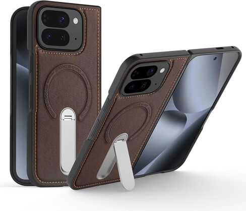 Magnetic for Google Pixel 9 Pro Fold Case with Invisible Metal Stand, [Compatible with Magsafe] Slim Luxury Leather Anti Slip Mil-Grade Drop Shockproof Protection Case, Blue in Kuwait