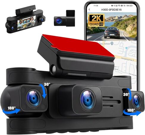 360° 4 Channel Dash Cam for Cars, 2K +1080P*3 Full HD Protection On-Dash Camera with GPS, 5GHz WiFi & App Control, Wide Angle, Night Vision, 24H Monitoring, G-Sensor, Loop Recording, Reversing Cam in Kuwait