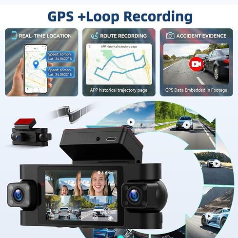 360° 4 Channel Dash Cam for Cars, 2K +1080P*3 Full HD Protection On-Dash Camera with GPS, 5GHz WiFi & App Control, Wide Angle, Night Vision, 24H Monitoring, G-Sensor, Loop Recording, Reversing Cam in Kuwait