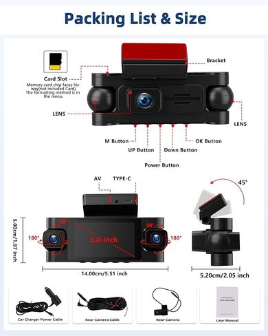360° 4 Channel Dash Cam for Cars, 2K +1080P*3 Full HD Protection On-Dash Camera with GPS, 5GHz WiFi & App Control, Wide Angle, Night Vision, 24H Monitoring, G-Sensor, Loop Recording, Reversing Cam in Kuwait
