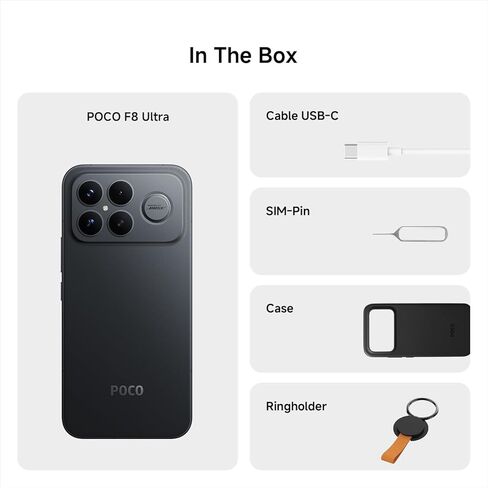 XIAOMI Poco F8 Ultra 5G Ai (متوافق مع Tmobile Mint Tello & Global) (256 جيجابايت + 12 جيجابايت) Ai 2K 6.9 بوصة Bose Sound 50MP Gamers Phone NFC ثنائي الشريحة غير مقفل موديل 2510DPC44G (أسود) in Kuwait