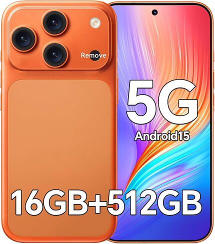 D17 Ultra Unlocked Cell Phones,5G Android 15 Unlocked Phones with 5000mAh Battery,Snapdragon888, 32+104MP Camera,16GB+512GB Smartphone, 6.9“ HD Screen, Dual SIM+Memory Expansion,Orange in Kuwait