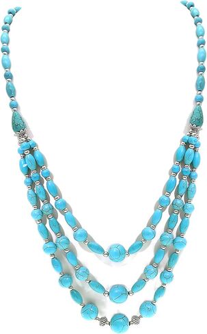 تم إنشاؤها قلادة Navajo Pearl للنساء متعددة الخيوط الفيروزية قلادة غرب المجوهرات خمر Boho أنكي in Kuwait