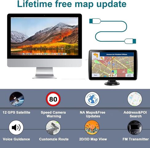 GPS Navigator for Car Truck RV, 2026 Latest Maps, 7-inch Touch Screen with Voice Guidance, Speed Limit & Red Light Camera Alerts in Kuwait