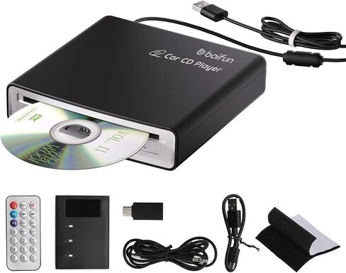 مشغل أقراص مضغوطة محمول للسيارة، مشغل أقراص مضغوطة خارجي للسيارة، توصيل وتشغيل USB، جهاز فك تشفير مدمج لصوت AUX محسن، مضاد للتخطي، وظيفة الاستئناف، متوافق مع معظم السيارات، سيارات الدفع الرباعي، الشاحنات، التلفزيون، الكمبيوتر الشخصي in Kuwait
