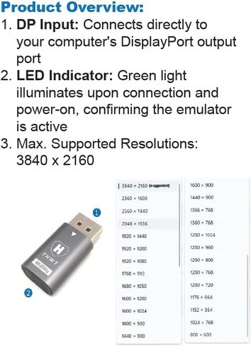 4K60 Displayport 1.2 EDID محاكي بدون رأس (الطراز: DP4K-E)، يدعم محاكاة EDID، 3840x2160@60 هرتز، إعداد مسبق EDID، التوصيل والتشغيل لسطح المكتب البعيد وإدارة الخادم بدون رأس in Kuwait
