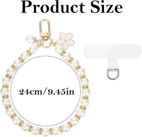 Pearl Phone Strap, Detachable Beaded Cell Phone Wrist Strap, Lanyard Wristlet Keychain Charms for Women - Cute Beaded Chain Bracelet with Clear Tether Tabs in Kuwait