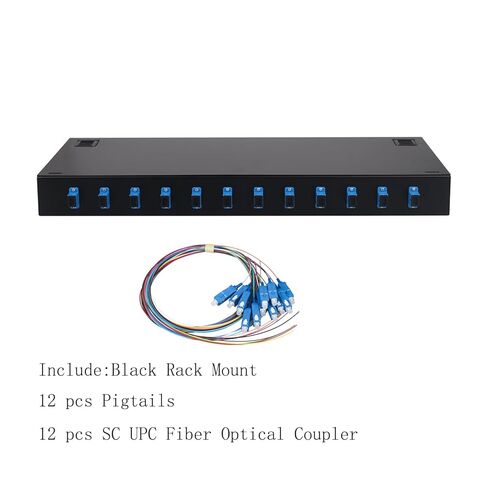 Xunsomten-12 Singlemode 12 Port SC-UPC Rack Mount Enclosure Box & Splice Trays Fiber Cables Kit, 12 Core LGX Loaded Patch Panel Box fits for 19" Racks Cabinet (Include Pigtail & Couplers) in Kuwait