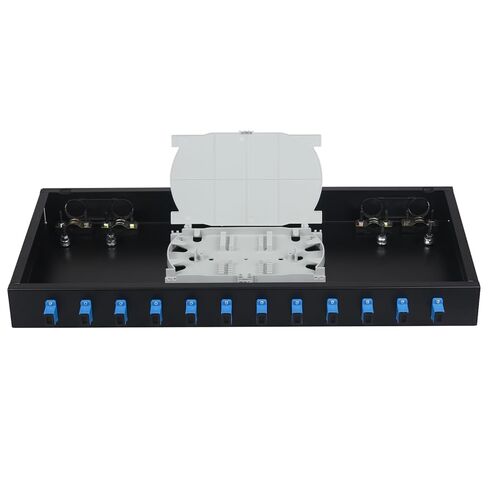 Xunsomten-12 Singlemode 12 Port SC-UPC Rack Mount Enclosure Box & Splice Trays Fiber Cables Kit, 12 Core LGX Loaded Patch Panel Box fits for 19" Racks Cabinet (Include Pigtail & Couplers) in Kuwait