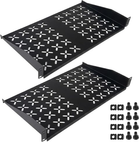 2 Pieces 19" Rack Shelf, 1U Server Rack for Network Equipment Shelf Mounting,12 Inches Depth in Saudi Arabia