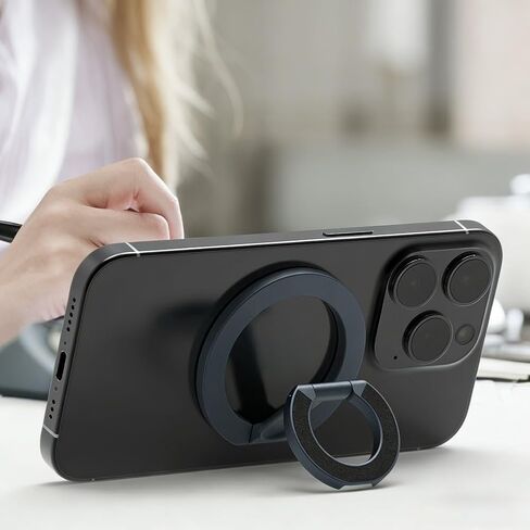 360° Rotatable Magnetic Phone Ring Holder, Dual-Side Magnet Ultra-Thin Foldable Stand for iPhone 17/16/15/14/13/12 (Black) in Kuwait