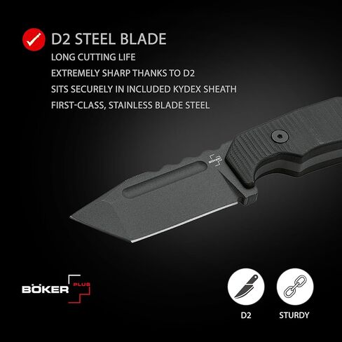 Böker Plus Little Dvalin Tanto - سكين EDC صغير وثابت بمقبض G10 - شفرة D2 - مع غمد Kydex in Kuwait