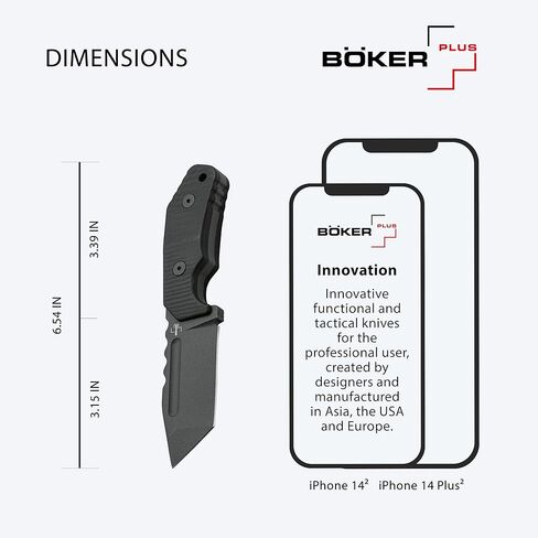 Böker Plus Little Dvalin Tanto - سكين EDC صغير وثابت بمقبض G10 - شفرة D2 - مع غمد Kydex in Kuwait