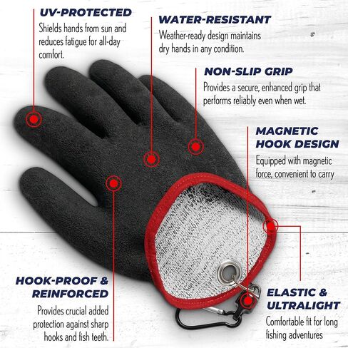 Rite Angler Handy Catching Fish Glove - Fishing Gloves for Men and Women, Handling, Catching, Cleaning, Non-Slip Grip, Breathable, Water-Resistant, Flexible - 8.5" in Kuwait