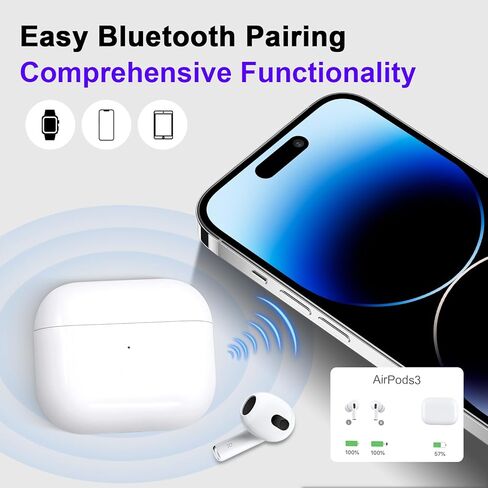 Wireless Charging Case Replacement Compatible with AirPods 3, for Airpods 3 Charging Case with Bluetooth Pairing Button, 680mAh Battery, Supports Wireless & Wired Charging (No Earbuds) in Kuwait