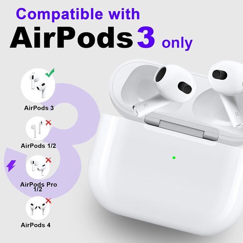 Wireless Charging Case Replacement Compatible with AirPods 3, for Airpods 3 Charging Case with Bluetooth Pairing Button, 680mAh Battery, Supports Wireless & Wired Charging (No Earbuds) in Kuwait