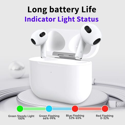 Wireless Charging Case Replacement Compatible with AirPods 3, for Airpods 3 Charging Case with Bluetooth Pairing Button, 680mAh Battery, Supports Wireless & Wired Charging (No Earbuds) in Kuwait