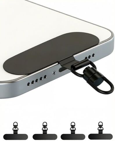360°Swivel Phone Tether Tab Lanyard Tab 4pcs Ultra Thin Stainless Steel Case Insert Clip Patch for All Phone Cases, Black in Saudi Arabia