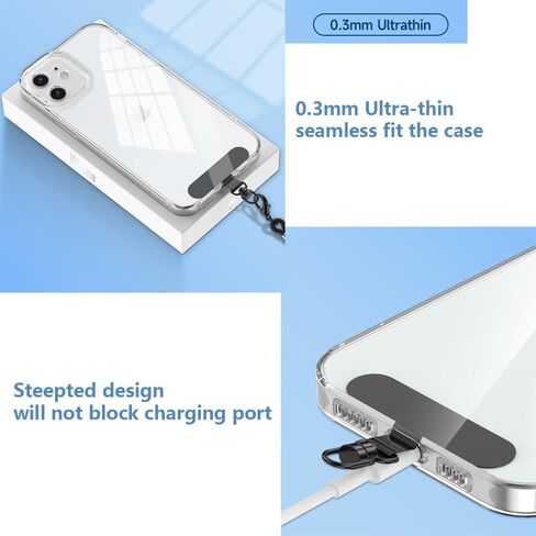 360°Swivel Phone Tether Tab Lanyard Tab 4pcs Ultra Thin Stainless Steel Case Insert Clip Patch for All Phone Cases, Black in Saudi Arabia