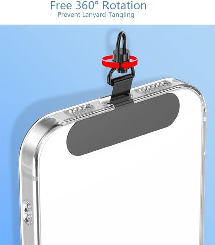 360°Swivel Phone Tether Tab Lanyard Tab 4pcs Ultra Thin Stainless Steel Case Insert Clip Patch for All Phone Cases, Black in Saudi Arabia