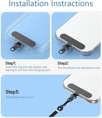 360°Swivel Phone Tether Tab Lanyard Tab 4pcs Ultra Thin Stainless Steel Case Insert Clip Patch for All Phone Cases, Black in Saudi Arabia