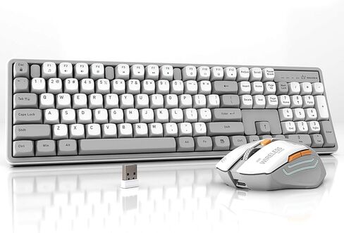Ergonomic Wireless Keyboard and Mouse Combo, 2.4GHz Cordless Full Size Keyboard and Mouse, Rechargeable and Low Noise for Computer/Laptop/Windows/Desktop(Gray-Black) in Saudi Arabia