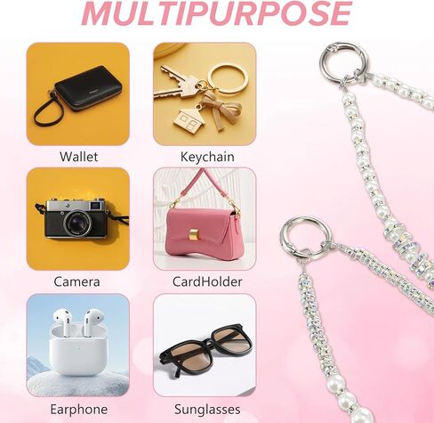 TIESOME 2Pcs Beaded Phone Charm Wrist Strap, Pearl Rhinestone Cell Phone Wrist Strap with Tether Tab Detachable Hands-Free Phone Chain Wristlet for Most Smartphones in Kuwait