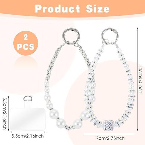 2 Pack Phone Wrist Strap, Pearl Beaded Phone Charm, Hands-Free Wristlet Bracelet, Detachable with Tether Tab in Kuwait