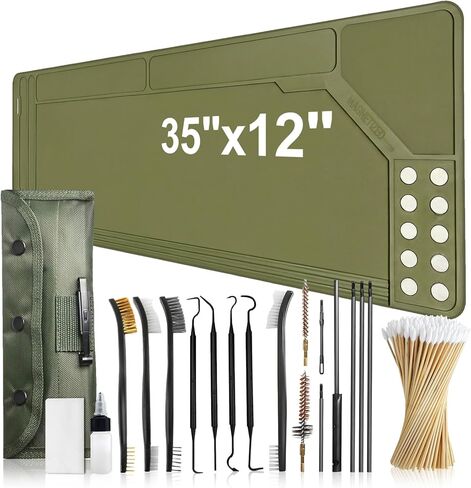 Gun Cleaning Kit with Mat, 35"x12" Rifle Shotgun Cleaning Mat Anti-Slip PP Material with Gun Cleaning kit, Magnetic Maintenance Mat with Organizer Parts Tray,Protective Workbench Mat for Gun Cleaning in Kuwait