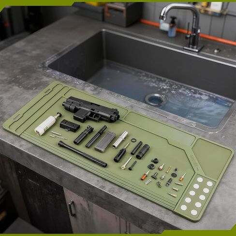 Gun Cleaning Kit with Mat, 35"x12" Rifle Shotgun Cleaning Mat Anti-Slip PP Material with Gun Cleaning kit, Magnetic Maintenance Mat with Organizer Parts Tray,Protective Workbench Mat for Gun Cleaning in Kuwait