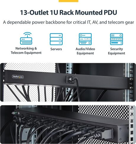 StarTech 13-Outlet Rackmount PDU, 1U Server Power Strip, 1x Front and 12x Rear Ports, Mounted Power Distribution Unit in Kuwait