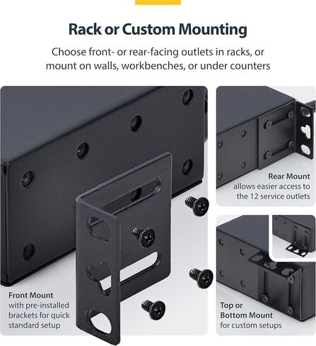 StarTech 13-Outlet Rackmount PDU, 1U Server Power Strip, 1x Front and 12x Rear Ports, Mounted Power Distribution Unit in Kuwait