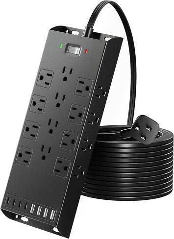 شريط طاقة Kakyanill 4800J للحماية من زيادة التيار، سلك تمديد بطول 10 أقدام، 20 منفذ تيار متردد، 8 محطات شحن USB، يمكن تثبيته على الحائط لورشة العمل المكتبية in Kuwait