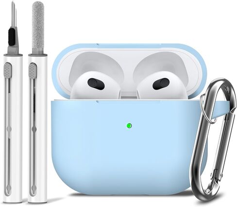 غطاء حافظة Ljusmicker لـ AirPods 3 مع طقم منظف، غطاء حماية من السيليكون الناعم لحافظات شحن Apple AirPods الجيل الثالث مع سلسلة مفاتيح، حافظة AirPod 3rd مقاومة للصدمات للنساء والرجال - أزرق سماوي in Kuwait